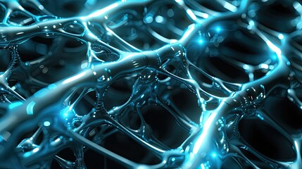 Fractal circuits in electric blue and silver with interconnected glowing lines