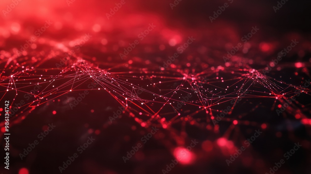 Fototapete abstract red tech background dynamic network system artificial neural connections digital illustrati