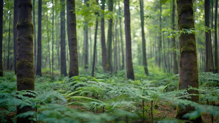 Obraz premium Blurred bokeh of a lush, green forest