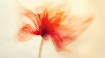  A blurred photograph of an abstract red flower on a white background