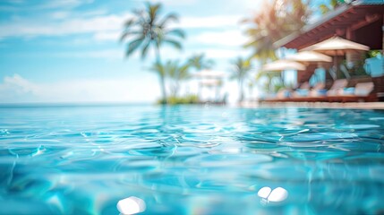 Blurred resort pool with softened bars and sunny sky for a relaxed wallpaper
