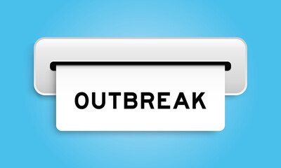 White coupon banner with word outbreak from machine on blue color background