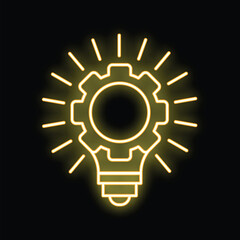 Neon lightbulb shining with gear inside representing concepts such as innovation, creativity and new ideas