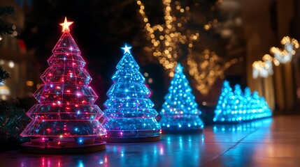 Augmented reality Christmas lights, holographic glow, futuristic holiday decor, minimalistic design