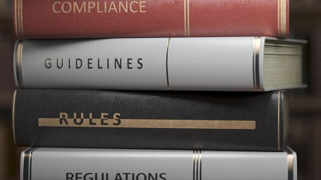 Stack of rules and regulations book. Law, rules and regulations concept. 3d animation