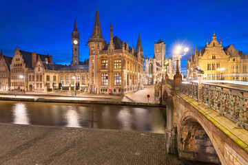 Ghent, Belgium old town cityscape from the Graslei