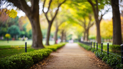 Fototapeta premium Blurred bokeh of a path through a tranquil park