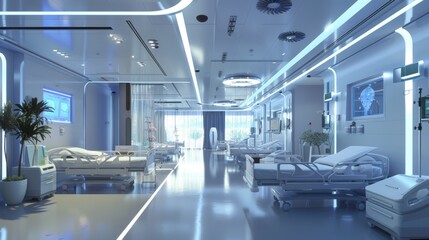 Modern Eco-Friendly Hospital Corridor with Energy-Efficient Lighting and Renewable Energy Sources