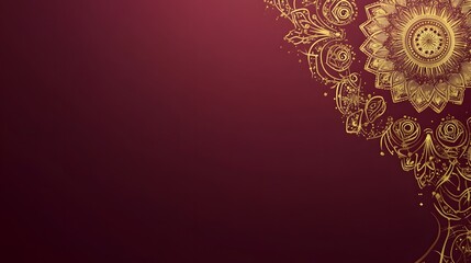 Fototapeta premium A purple card with a golden mandala ornament on the right side, featuring a flat design, simple shapes, and a minimalistic style. The color scheme is elegant and sophisticated