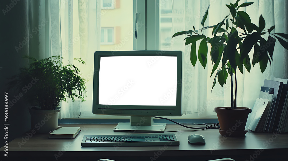 Canvas Prints modern workspace with a computer screen mockup - high-quality transparent png banner for branding, p