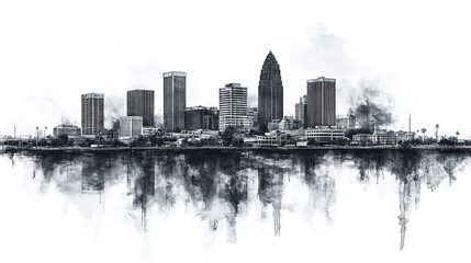 Fototapeta premium Baton Rouge, Louisiana, black and white pen pencil hand-drawn effect drawing illustration for travel poster, card, wallpaper, backdrop or banner. Modern, clear, artistic and simple