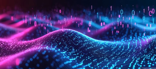 Futuristic Flowing Waves with Binary Code for Digital Innovation and Technology Posters