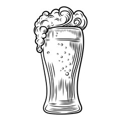 Beer glass with foam drawing, isolated, vector