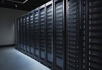 Several rows of server racks, interior design