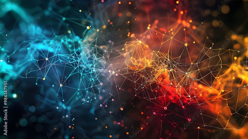 Poster 3d rendering of abstract technology digital background. Network connection structure. - Generated AI