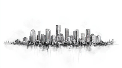 Obraz premium Bellevue, Washington, black and white pen pencil hand-drawn effect drawing illustration for travel poster, card, wallpaper, backdrop or banner. Modern, clear, artistic and simple