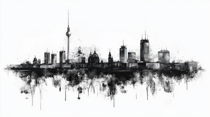 Naklejka premium Berlin, Germany, black and white pen pencil hand-drawn effect drawing illustration for travel poster, card, wallpaper, backdrop or banner. Modern, clear, artistic and simple