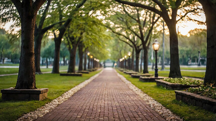 Obraz premium Blurred bokeh of a path through a tranquil park