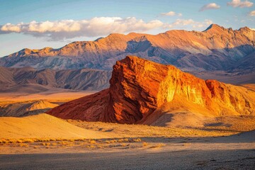 Fototapeta premium Dramatic mountain view of massif with Vignemale -the highest peak of the French Pyrenees and glacier in sunset cloudy scenery. Beautiful simple AI generated image