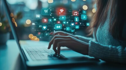 Social media engagement Digital marketing concept Working on computer for creating social media platforms to build relationships and drive sales Engaging activities responding to comme : Generative AI