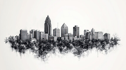 Obraz premium Birmingham, Alabama, black and white pen pencil hand-drawn effect drawing illustration for travel poster, card, wallpaper, backdrop or banner. Modern, clear, artistic and simple