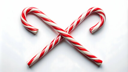 Candy canes crossed in an X shape on a white background, candy, canes, X shape, holiday, Christmas, festive, red, white