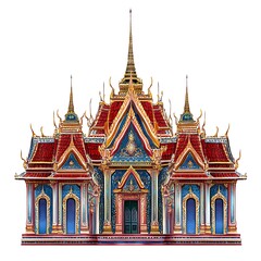 Fototapeta premium Traditional Thai Temple Architecture with Ornate Details and Golden Accents.