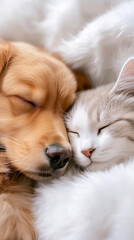 Dog and Cat Snuggling Together