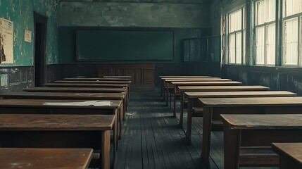 Empty Modern Classroom In the School Interior, Back to School Concept Book, Chair, table 3D Render.