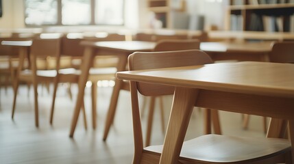 Empty Modern Classroom In the School Interior, Back to School Concept Book, Chair, table 3D Render.