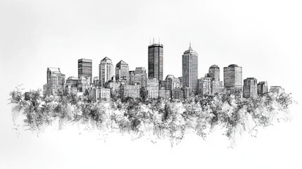 Fototapeta premium Boston, Massachusetts, black and white pen pencil hand-drawn effect drawing illustration for travel poster, card, wallpaper, backdrop or banner. Modern, clear, artistic and simple