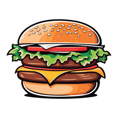 Retro-style hand-drawn vector illustration of a big hamburger
