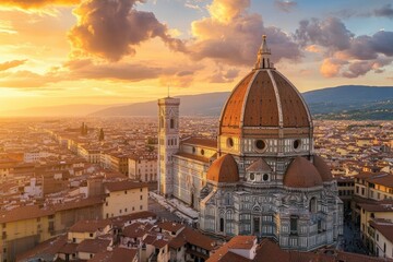 Naklejka premium A dilapidated concrete structure, possibly a building or a tower, located in a desert-like environment during sunset.. Beautiful simple AI generated image