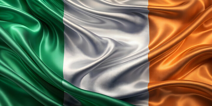 Republic of Ireland tricolour silk fabric flag with ripples background, tricolour, silk fabric, flag, Republic of Ireland