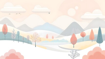 Scenic Nature Scene with Forest and River – Vector Art
