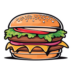 Retro-style hand-drawn vector illustration of a big hamburger

