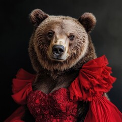Fototapeta premium A close-up portrait of a brown bear in the forest, showcasing its fur and face, capturing the wild nature of this powerful mammal