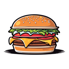 Retro-style hand-drawn vector illustration of a big hamburger
