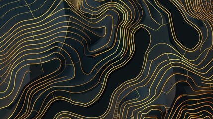 Luxury gold abstract line art background vector. Mountain topographic map background with golden lines texture, 17:9 wallpaper design for wall arts, fabric , packaging , web, banner, app, wallpaper