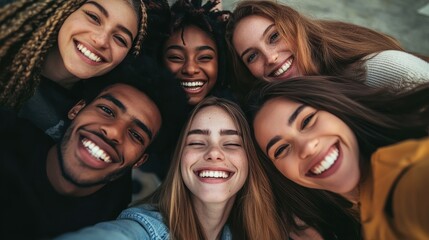 Obraz premium Joyful Group of Friends Enjoying a Moment Together