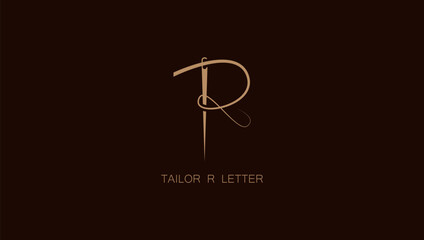 Letter R Tailor logo, letter R from thread and needle combination, Flat Logo Design Template, vector illustration
