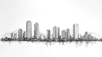 Obraz premium Bucaramanga, Colombia, black and white pen pencil hand-drawn effect drawing illustration for travel poster, card, wallpaper, backdrop or banner. Modern, clear, artistic and simple