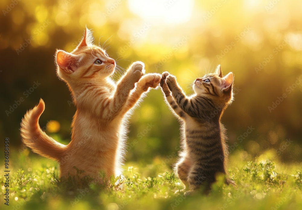 Canvas Prints two playful kittens in the golden hour