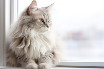 A cat perched on a windowsill, watching the world go by with a serene expression