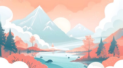 Fototapeta premium Serene Nature Landscape with Mountains and Water – Vector Art 