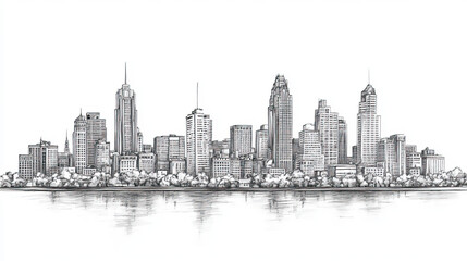 Buffalo, New York, black and white pen pencil hand-drawn effect drawing illustration for travel poster, card, wallpaper, backdrop or banner. Modern, clear, artistic and simple