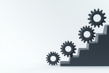 A modern composition of gears ascending steps, symbolizing progress, innovation, and teamwork in a creative and abstract manner.