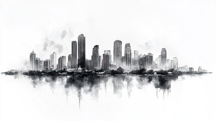 Fototapeta premium Cabanatuan, Philippines, black and white pen pencil hand-drawn effect drawing illustration for travel poster, card, wallpaper, backdrop or banner. Modern, clear, artistic and simple