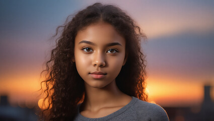 High School Age Girl in Sunset Light: Ideal for Education-Related Marketing and Promotions.