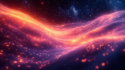 Obraz premium vibrant fiber optic cables intertwining in cosmic dance glowing neon strands against deep space background